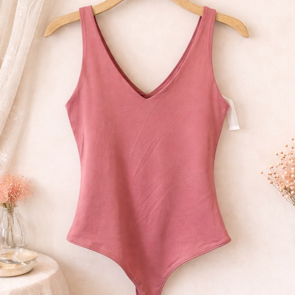 Workshop Republic Clothing V-Neck Bodysuit - Dusty Rose